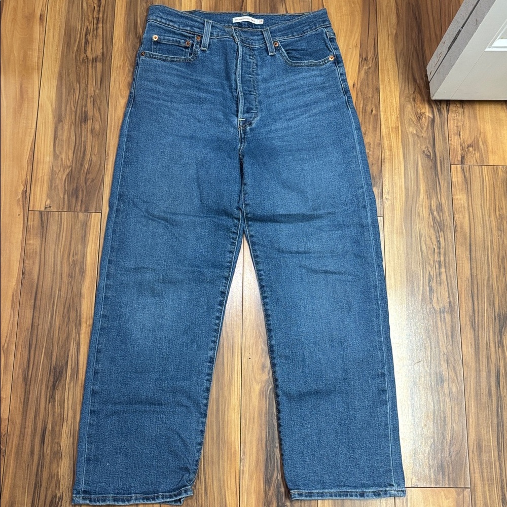 Levi's High-Rise Straight Leg Jeans in Dark Blue Denim